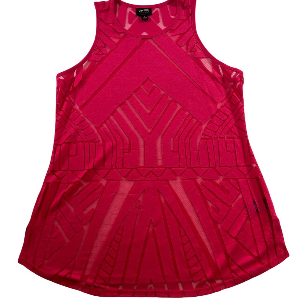 Nicole by Nicole Miller Hot Pink Geometric Burnout Tank Top Womens Medium Modern - Picture 1 of 7
